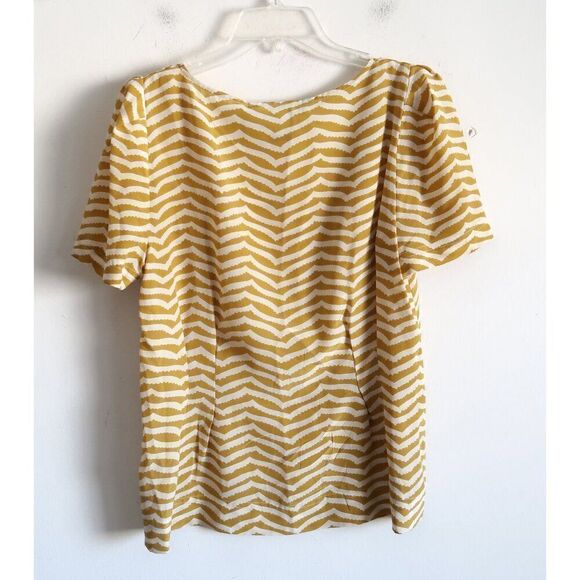 Marc Jacobs Yellow Striped Short Sleeve Silk Blouse - Size Medium - Picture 4 of 8